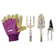Draper Garden Tool Set Floral Pattern 4 Piece trowel fork secateur Gloves 08993