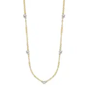 16.00 Inch 14K Two-Tone Oval Chain Diamond Cut Stars W/ 2In Ext Necklace
