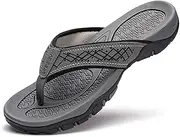 [EastMetal] Men's Large Classic Flip Flops Men's Summer Trend Outer Wear Flip Flops, Grey, 16 X-Wide