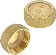 uxcell 2Pcs Brass Hex Head Plug Compression Cap Fitting Stop Valve Cap,1" Hex Thread Pipe Fitting Flare Cap Tubing Ends Sealing Cap with Gasket for Air Conditioner, Water, Gold