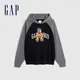 Gap 男裝 Logo/小熊印花帽T 碳素軟磨法式圈織系列-黑灰拼接(760405)