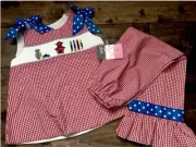Banana Split Girls Smocked School two piece set red gingham Pant & Top