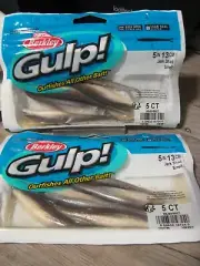 2 Packs Berkley Gulp Fishing Baits - 5" Split Tail Jerk Shad - Smelt Color