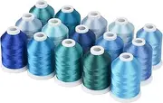 Simthread Embroidery Thread Blue Series Polyester Multi-Purpose Serger Thread 15 Spools Set, Each Spool Sewing Thread 40WT and 1100YD for Embroidery Sewing Machine (15 Spools Blue Series)