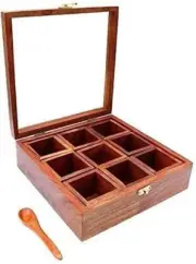 Sheesham Wooden Masala Dabba with Glass Top Containers Jars with Spoon AU