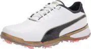 PUMA GOLF Men's Proadapt Delta Spiked Golf Shoe - White Gold Black Leather 11
