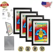 4-Pack Comic Book Frames with Real Glass - UV Protection & Classic Black Design