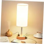Bedside Table Lamp for Bedroom - 3 Way 14" Touch Control Cream Shade-Wood Base