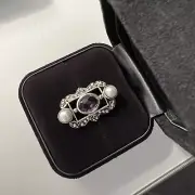Sterling 925 Silver Vintage Ring, Amethyst & Pearl, Size 7.