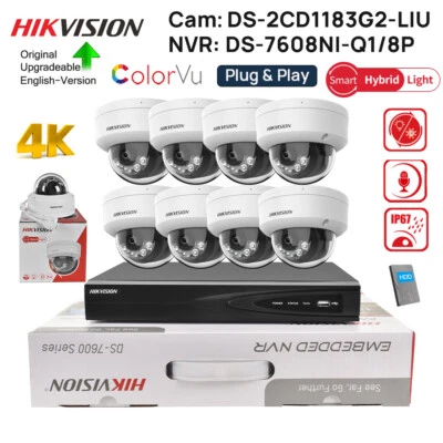 Hikvision 8CH 4K 8MP IP Camera CCTV System Hybrid Light ColorVu+IR POE Plug Play