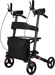 Folding Rollator Walker, Lightweight Upright Walker with Wheels Backrest Seat and Padded Armrests, Rolling Mobility Walking Aid for Seniors and Adults
