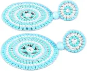 [Jiawu] Beaded Earrings, Prevent Fading Retro 1 Pair Outdoor Handmade Beaded Earrings for Girls (Blue Colorful)