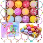 Unicorn Bath Bombs for Kids Girls with Toys Surprise Jewelry Inside, 12pcs Ki...