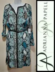 $139 Adrianna Papell Blue Multi Animal Print Snap Front Shirt Dress ~ S M3020
