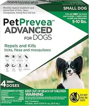 Pet Prevea Advanced for Dogs | Repels & Kills Fleas, Ticks & Mosquitoes | Convenient & Easy to Apply | Fast-Acting & Long-Lasting | For Dogs 5 to 10 lbs - 4 Doses