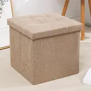 Hbluefat Folding Storage Ottoman Bench Footrest Seat Chest Coffee Table Toy Box for Living Room Hallway,Linen-Look Fabric (Beige, 55L)