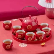Red Ceramic Tea Set Teapot Teacups Household Chinese Wedding Teaware Sets Gifts