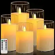 FRNYFREL Led Flameless Candles, Battery Operated Candles, Acrylic Flickering LED Pillar Candles with Remote Control and Timer, 3D Wick, D3 xH4 4" 5" 5" 6", Set of 5
