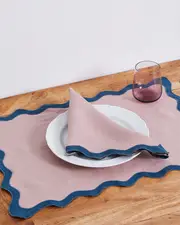 Lavender & Petrol 100% French Flax Linen Scalloped Napkins (Set of Four)
