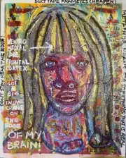 Outsider Self Taught Art Abstract face…Original/ Title: “Edge Of Brain” 36X28in