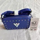 Valentino Orlandi Blue Double Zip Crossbody Camera Bag Logo Adjustable Strap