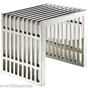 Stainless Steel Slat Grid Bench Seat End Side Table Stool Nuevo Amici Style