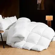 DOWNSTORIA Feather Down Comforter Queen Size Duvet Insert, All Season True Baffle-Box Noiseless Bedding Comforters, Soft Hotel Collection Bed Comforter, Medium Warmth - White, 90 X 90 in.