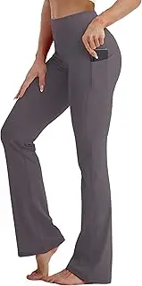 [BUBBLELIME] 29"/31"/33"/35"/37" 3 Styles Women's High Waist Bootcut Yoga Pants Basic/Out Pockets Tummy Control Workout Flared, Compression Feel Side Pockets_deep_grey, Medium