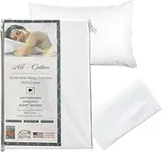 National Allergy Premium 100% Cotton Zippered Pillow Protector - Queen Size - White - 300 Thread Count - Hypoallergenic Bed Pillowcase with Zipper - Breathable Encasement Cover