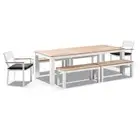 NEW Balmoral 2.5m Teak Top Aluminium Table w/ 4 Bench Seats + 2 Chairs | Outdoor