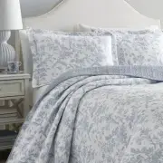 NEW! ~ COZY COTTAGE CHIC SHABBY COUNTRY FRENCH LIGHT BLUE WHITE LEAF QUILT SET