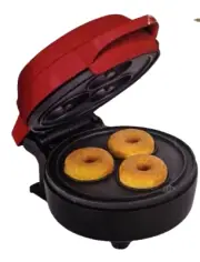 Bella Mini 3 Donut Maker Nonstick Coated, Red, with Recipes NEW