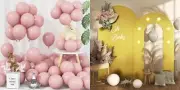 Gold Arch Backdrop Stand, 60 Pcs Pink Balloons, 6.6FT+5.5FT Wedding Backdrop ...
