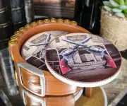 Western Cowboy Ammo Bullets Belt With Dual Crossed Revolver Guns Coaster Set