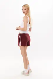 [Supré] Supré - Malia Side Stripe Sweat Short - Dark plum/white XS DARK PLUM/WHITE
