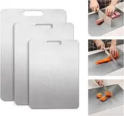 3Pcs Titanium Cutting Boards - 100% Pure Titanium,Non-Slip Kitchen Chopping Board, Dishwasher Safe, Scratch Resistant, Easy to Clean, Durable & Hygienic for Meat, Vegetables, and Fruits