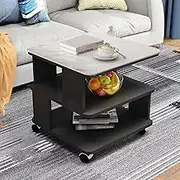 Small Side Table Coffee Table, Nightstand with Storage Shelf with Universal Wheels, Nesting Tables Center Tables for Living Room,50 * 50 * 50CM (Color : Black 2)
