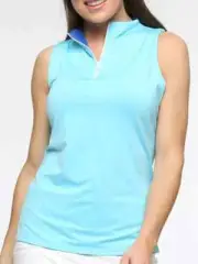 BELYN KEY WOMEN'S REVERSIBLE SLEEVELESS 1/4 ZIP TOP GOLF SMALL BLUE NEW NWT