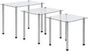 Nesting Coffee Table Set for Living Room, End Side Tables, Nightstand, Sturdy and Easy Assembly 3 pcs Transparent Tempered Glass
