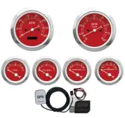 MOTOR METER RACING Classic Red 6 Gauge Set GPS Speedometer MPH °F PSI 85mm 52mm