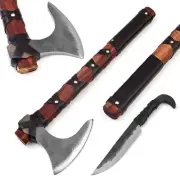 Viking Axe with Viking Knife along with Sheath - Hand-Forged High Carbon Steel.