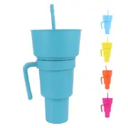 2 In 1 Snack Drink Cup With Straw Large Opening Plastic Beverage Cup Top NEW CA
