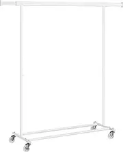 SONGMICS Clothes Rack on Wheels, Heavy Duty Clothes Rail, 45 x (92-132) x 161.5 cm, with Extendable Hanging Rail, 100 kg Load Capacity, Easy Assembly, Portable, White HSR013W01
