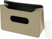 X AUTOHAUX 1 Set Universal Car Trash Can Hanging 7.9" Length 2.8" Width 5.5" Height Trash Bin with Garbage Bag Beige Faux Leather