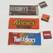 Pencil Make Up Bag Hershey’s Reese’s Twizzler Candy Soft Zip Case Set Of 3 New