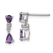 Sterling Silver Rhodium Pear Amethyst u0026 Diamond Post Earrings