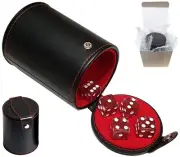 (6) Purple Transparent Glitter Dice + PU Leather Red Felt Lined Cup Compartment