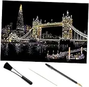 SEWOART 1 Set DIY City Night Scratch Painting Kit Tower Bridge Art Supplies with Scratch Pen Brush Tool for Explore Imagination and Potential