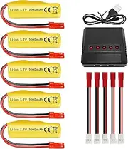 Fytoo 5PCS 3.7V 1000mAh Li-ion Battery with JST-2P Plug and 5in1 Charger Suitable for Huina 1337 1338 1516 1517 RC Engineering Vehicle RC Toy Car Battery
