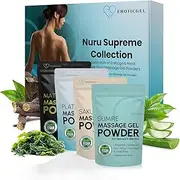 Nuru Supreme Collection | Pack of 4 x 50g Japanese Nuru Massage Gel Powder | Resealable Sachets | Slippery, Odorless, Tasteless, and Stain-Free | 200g Powder Makes Up to 5.28 Gallons of Gel